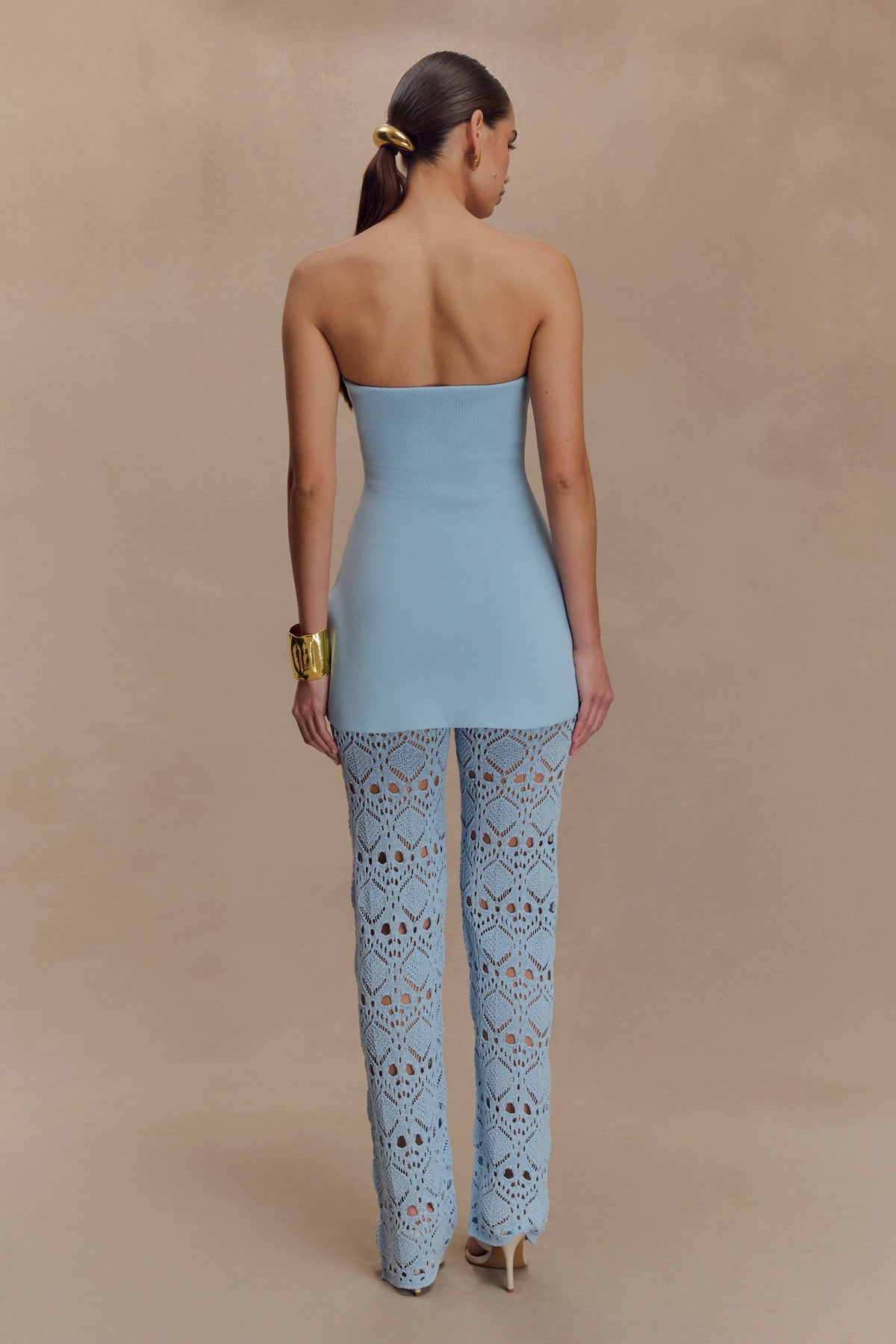 Anette Bandage Knit Strapless Top - Sky Blue