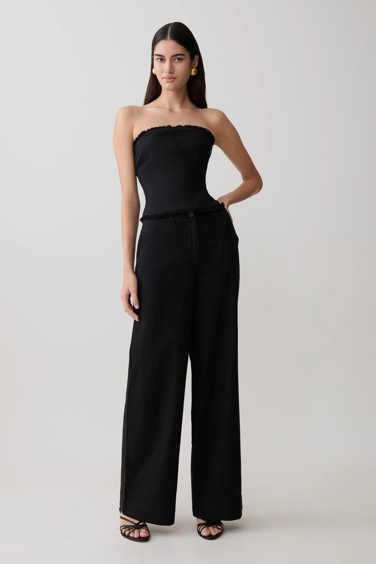 Annie Strapless Tie Back Linen Top - Black