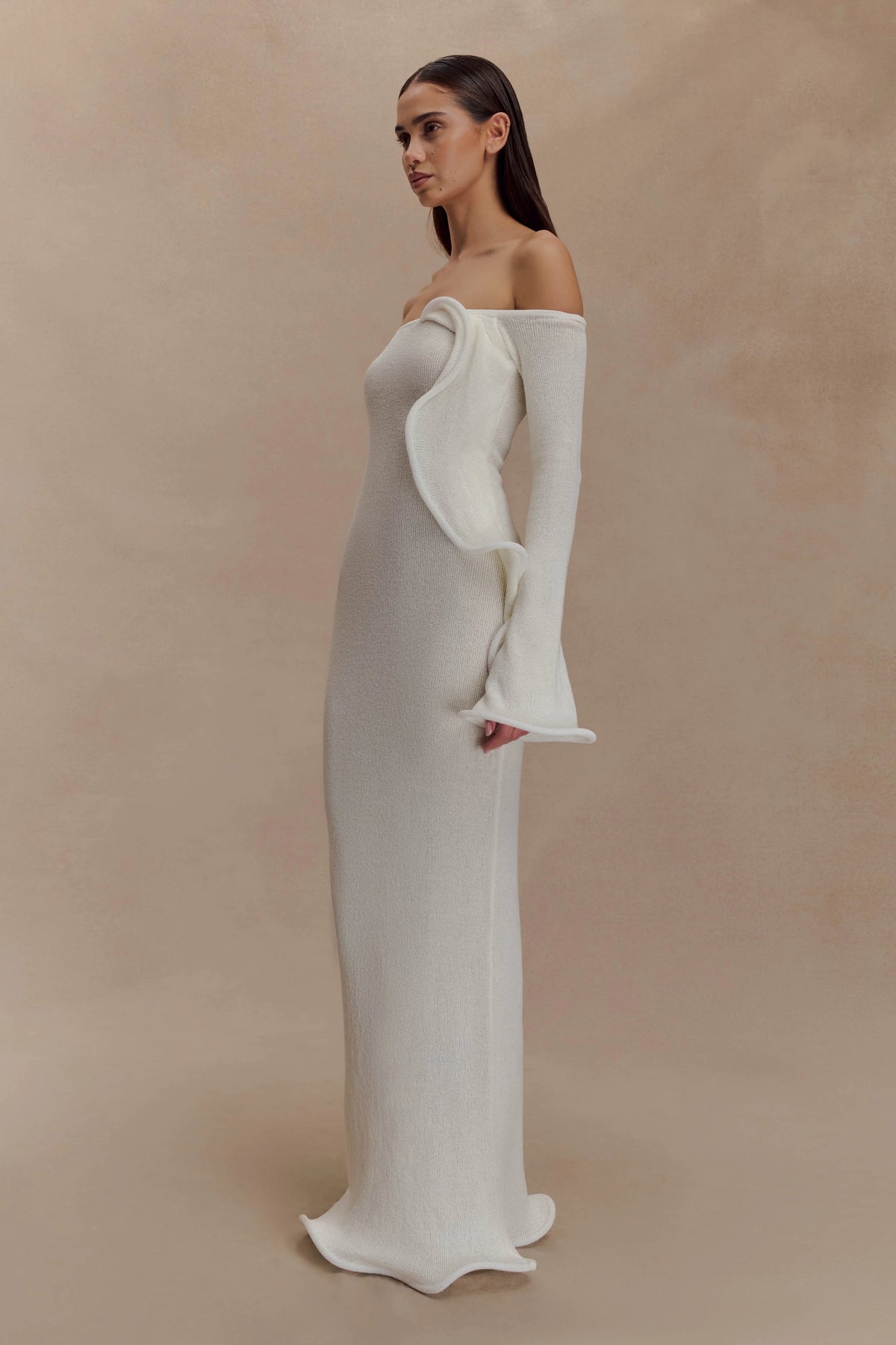 Sandrine Off Shoulder Knit Maxi Dress - White