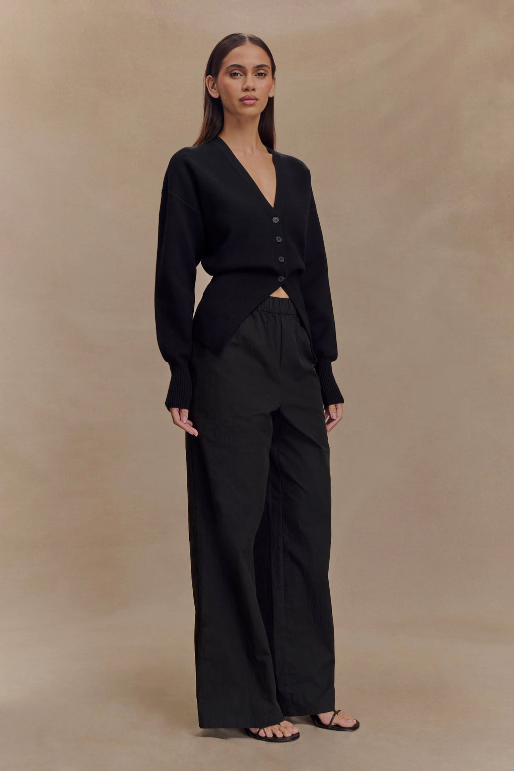 Campbell Cotton Wide Leg Pants - Black