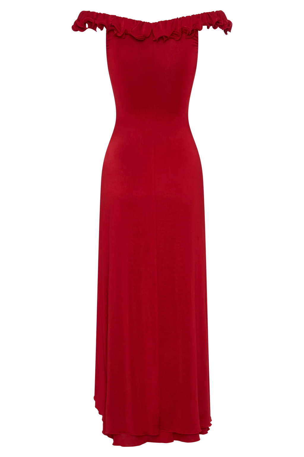 Allegra Off Shoulder Ruffle Midi Dress - Ruby