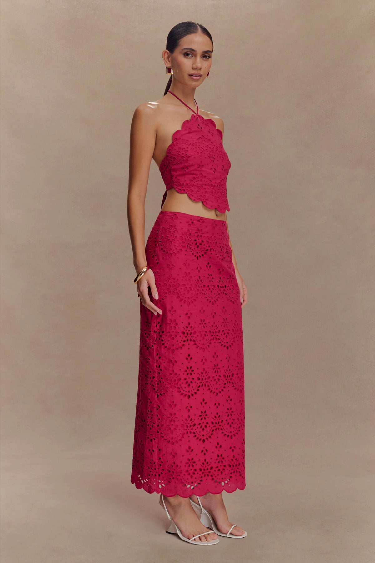 Kensley Broderie Midi Skirt - Dragonfruit