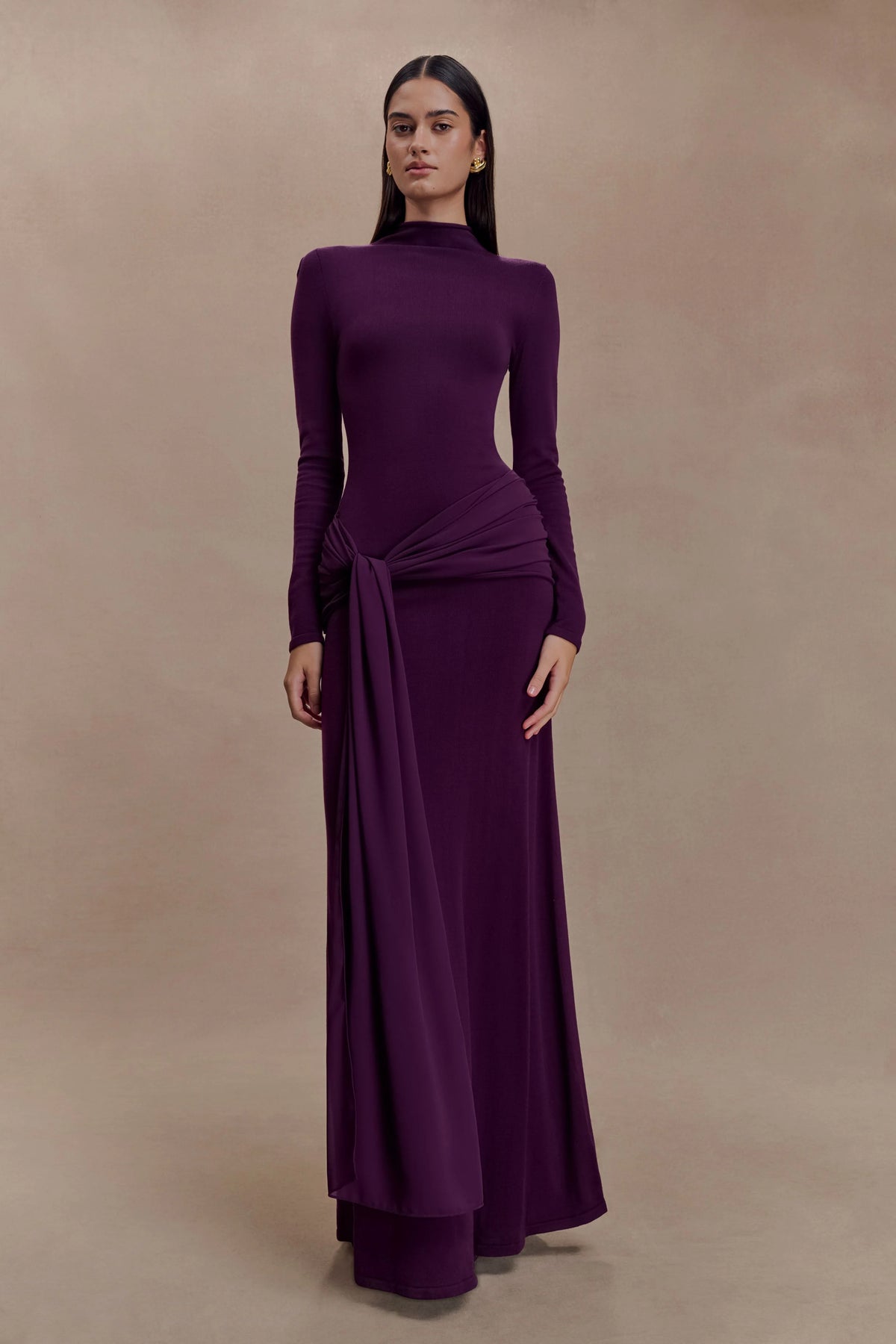 Grayson Knit Chiffon Maxi Dress - Plum
