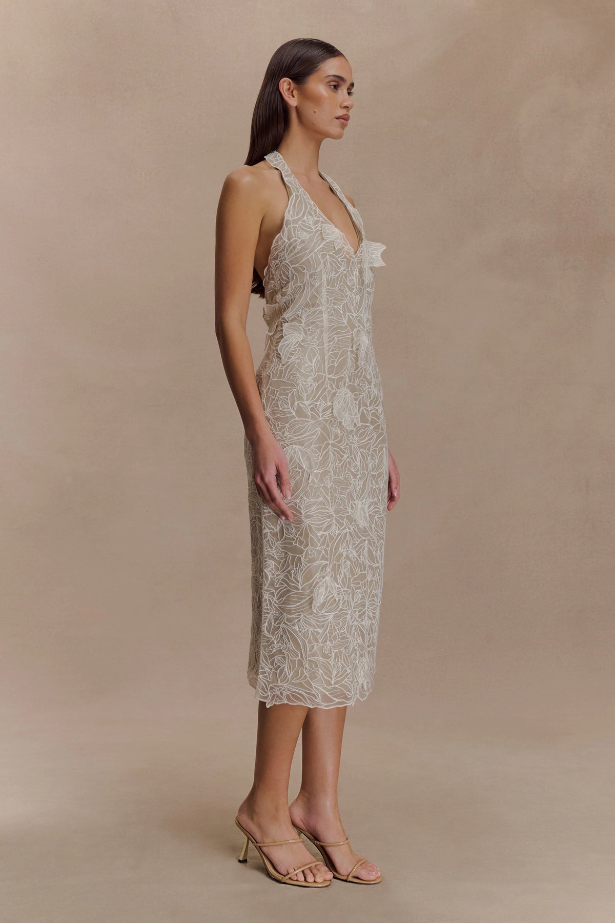 Lenore Silk Lace Halter Midi Dress - Ivory