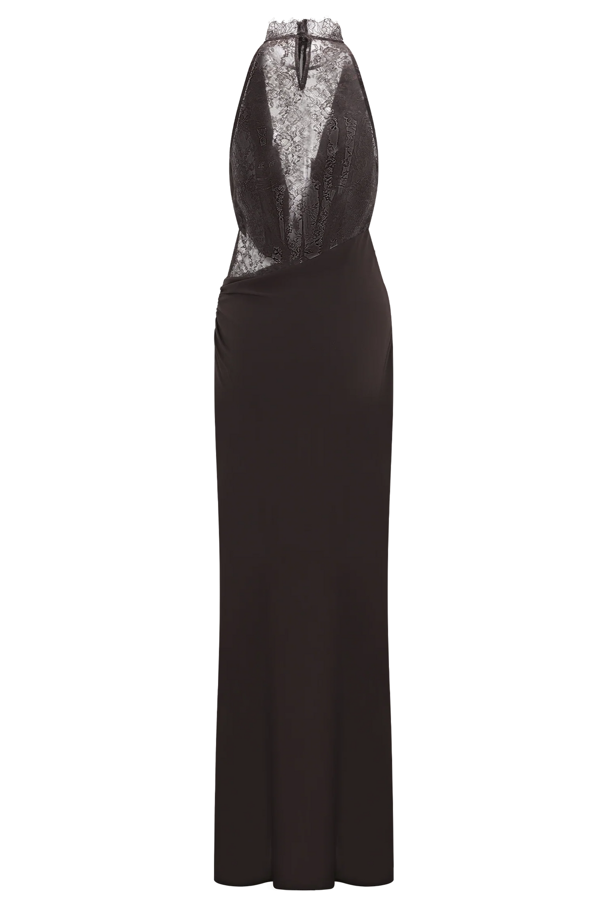 Arra Chiffon And Lace Halter Maxi Dress - Cacao Brown