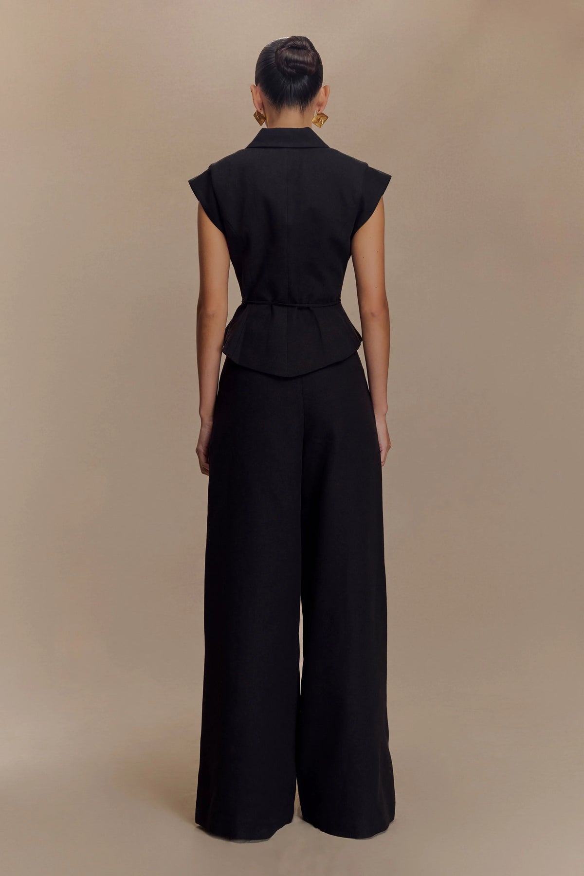 Raya Mid Rise Wide Leg Linen Pant - Black