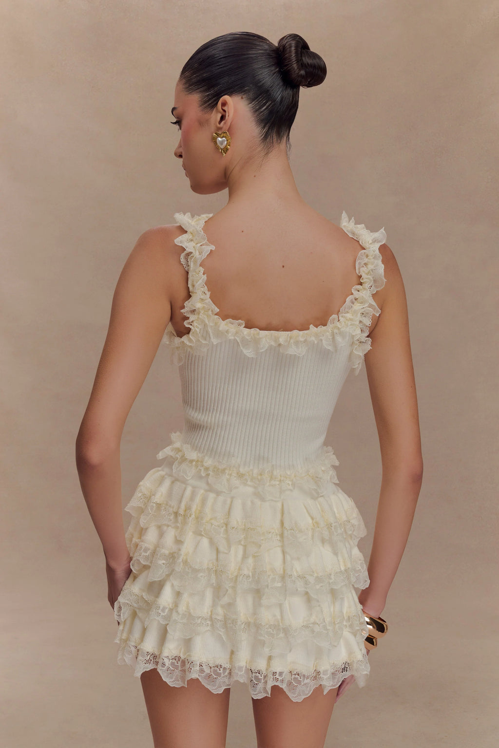 Margaret Lace Ruffle Mini Skort - Cream