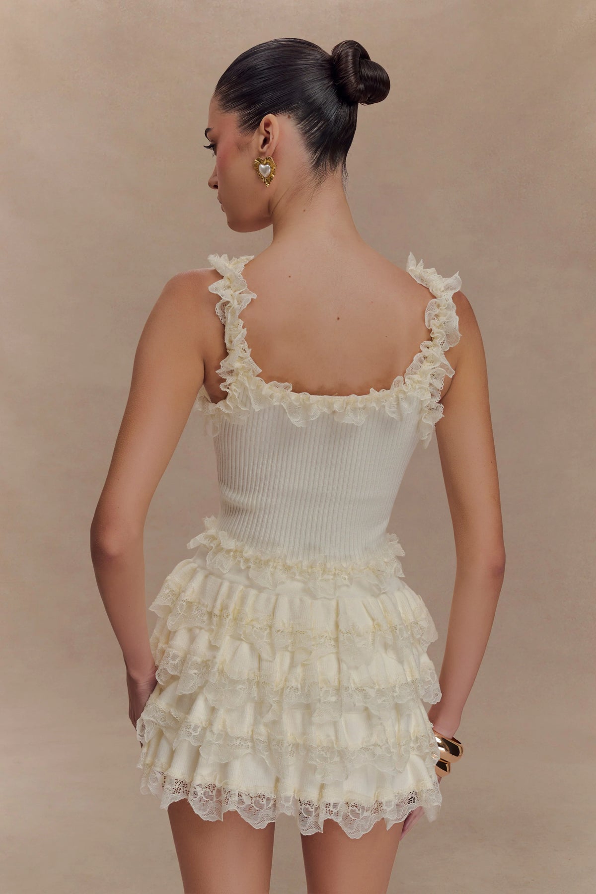Margaret Lace Ruffle Mini Skort - Cream