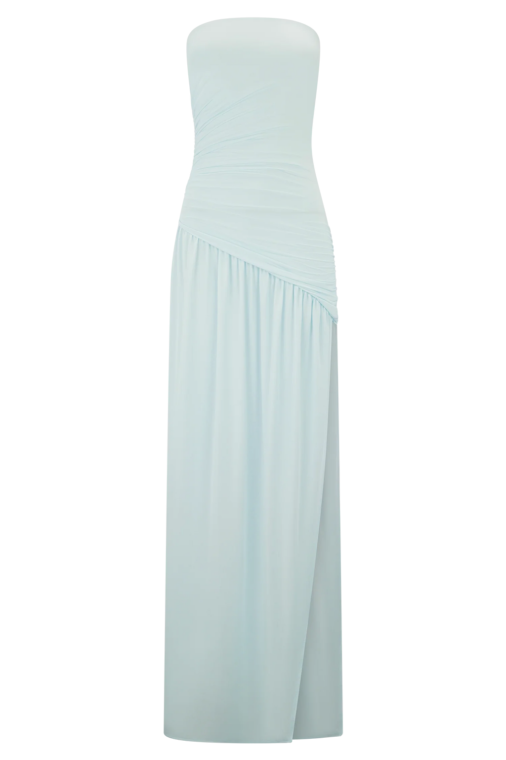 Bex Strapless Slinky Maxi Dress With Split - Pale Blue