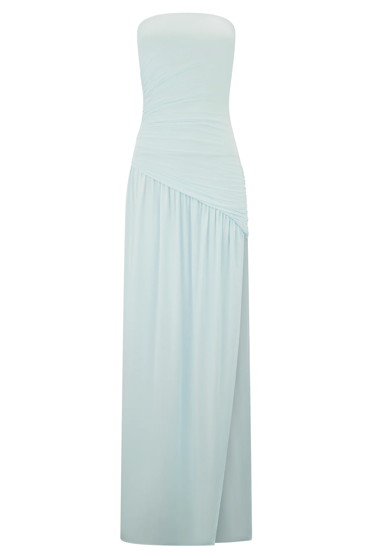 Bex Strapless Slinky Maxi Dress With Split - Pale Blue