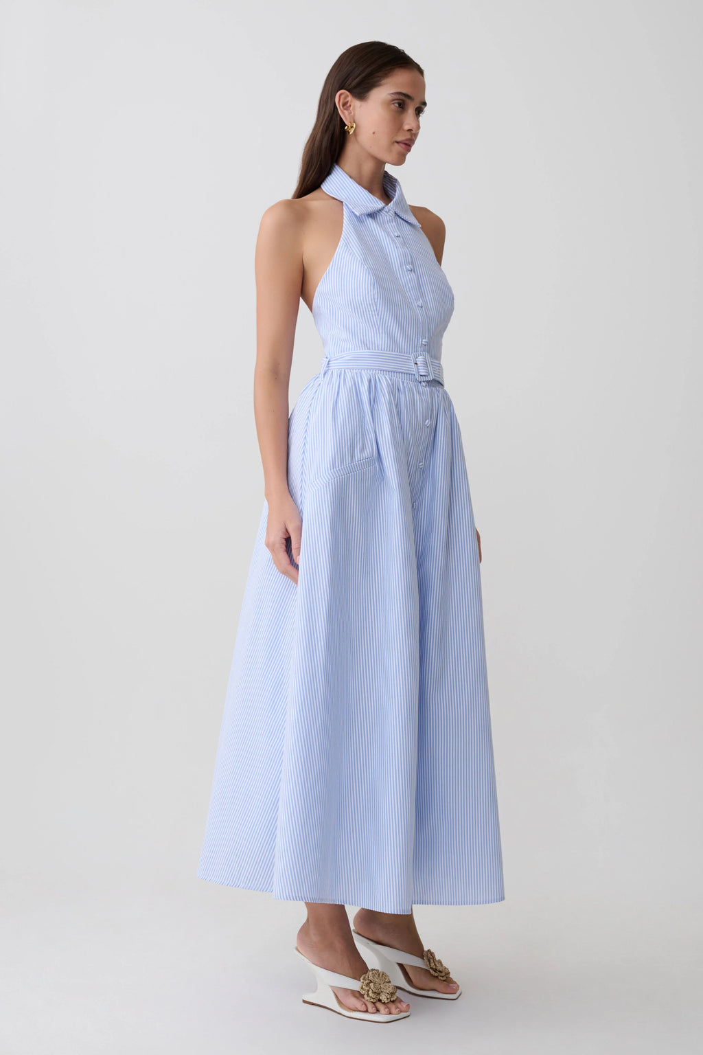Cindy Collared Midi Dress - Blue Pinstripe