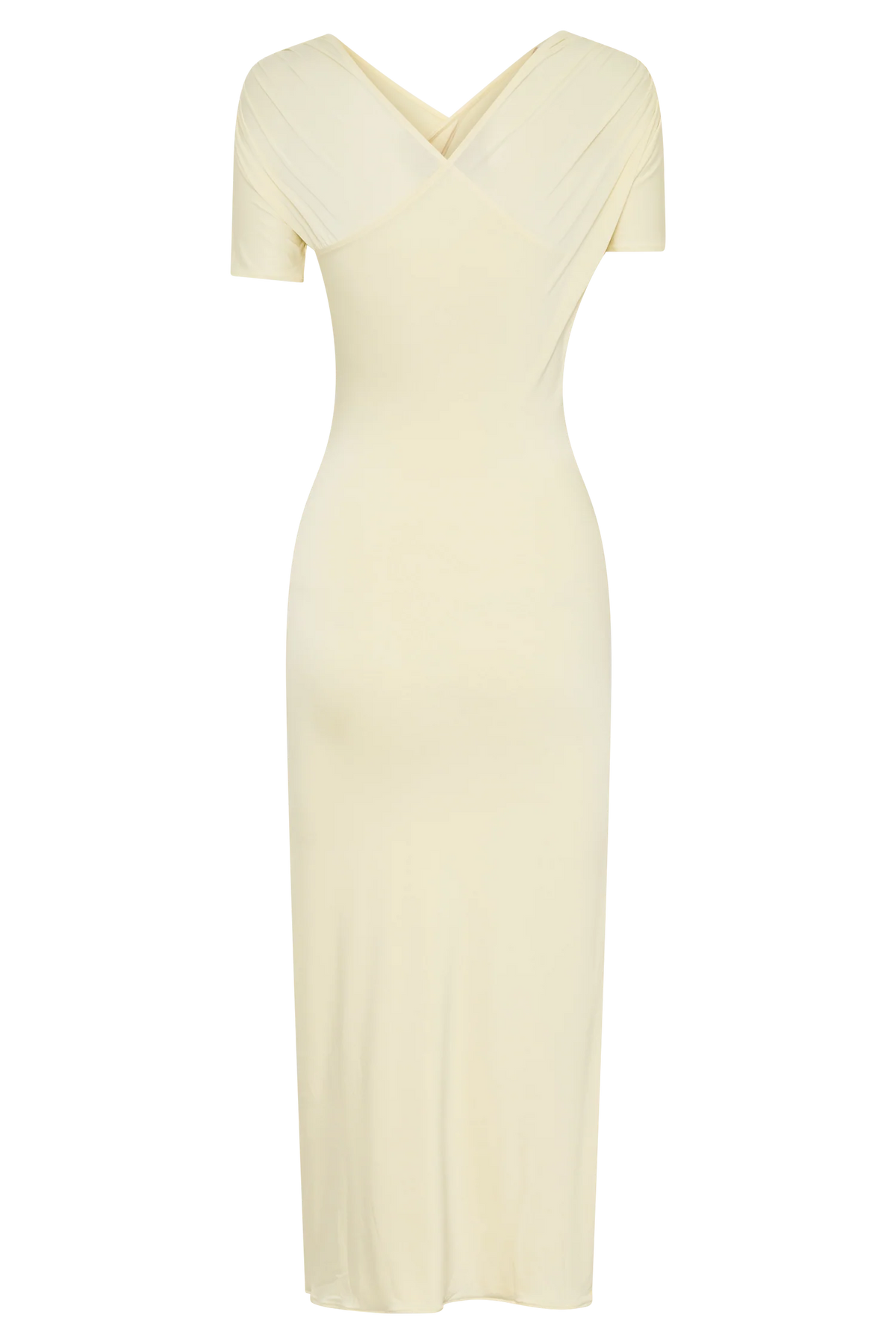 Junie Cross-Over Neck Slinky Maxi Dress - Lemon