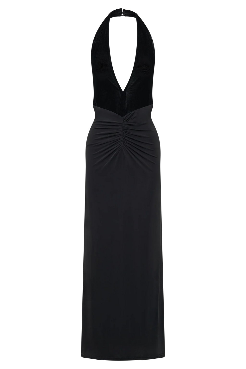Lien Mesh Velvet Plunge Midi Dress - Black