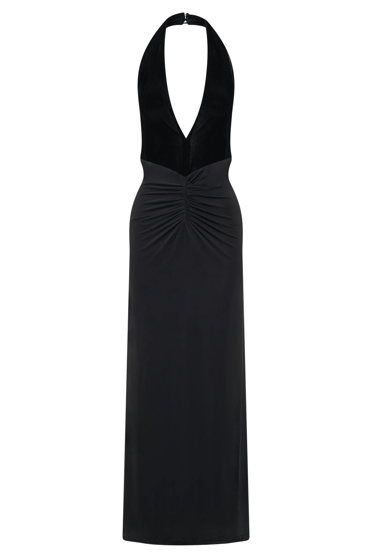 Lien Mesh Velvet Plunge Midi Dress - Black
