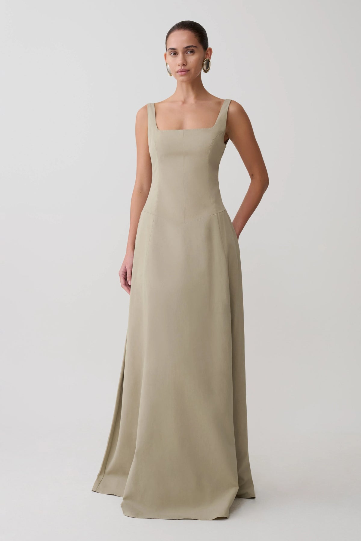 Salma Drop Waist Cotton Maxi Dress - Sage