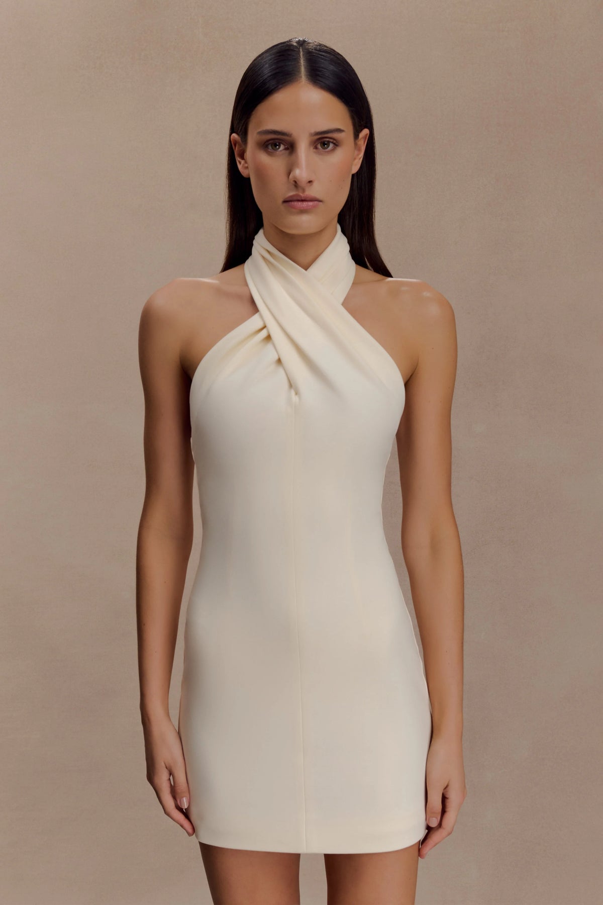 Christina Cross Over Mini Dress - Buttercream