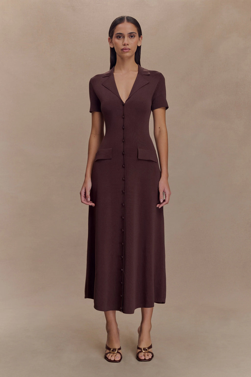 Pearson Short Sleeve Knit Midi Dress - Chocolate