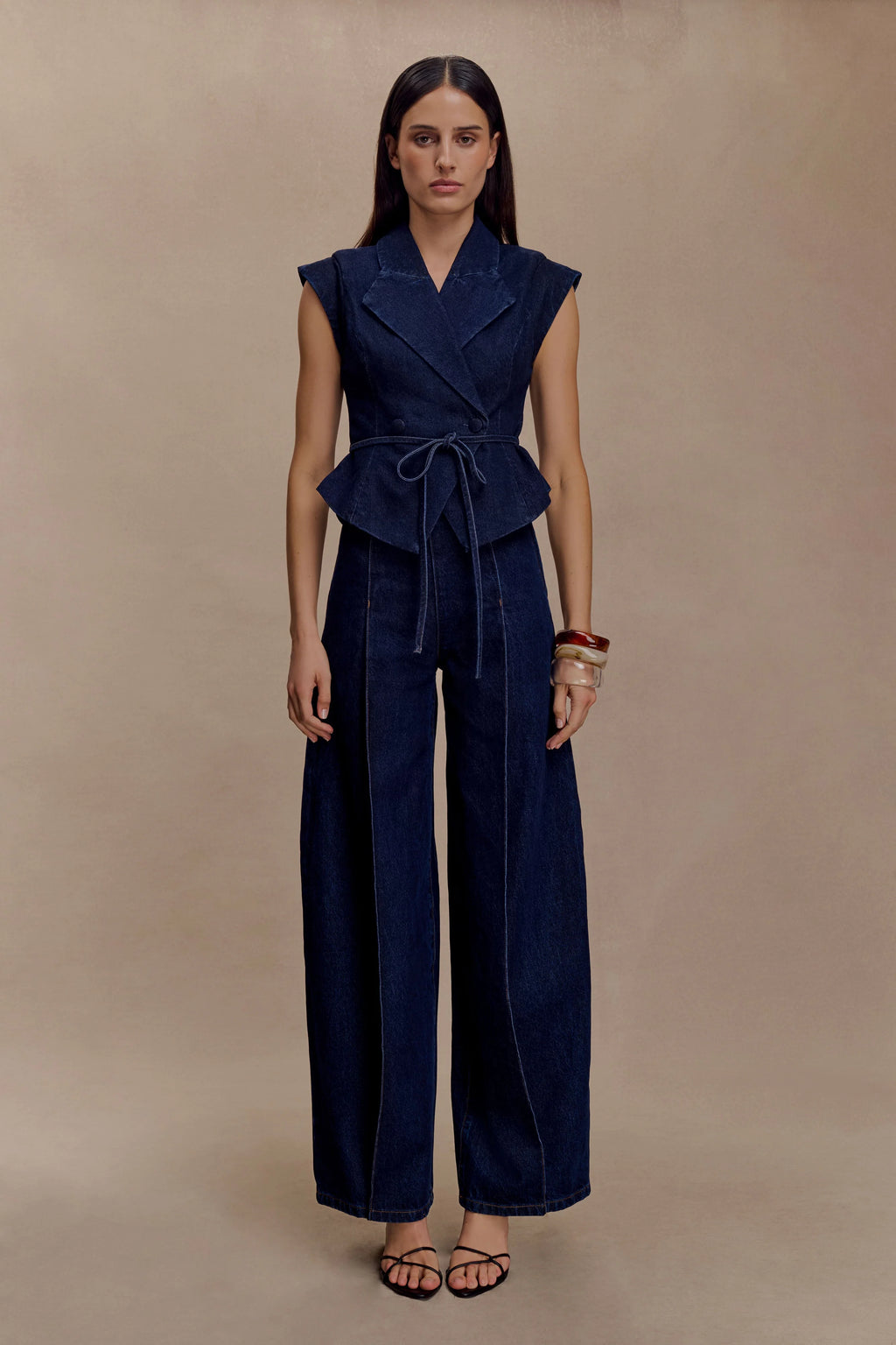 Charley Structured Tie Denim Top - Indigo Blue