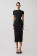 Junie Cross-Over Neck Slinky Maxi Dress - Black