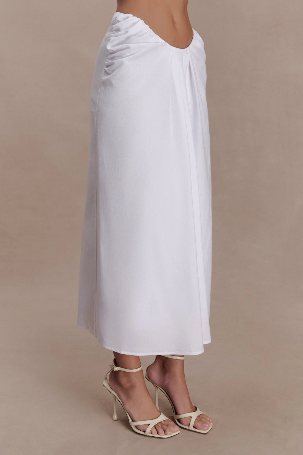 Talia Draped Linen Midi Skirt - White