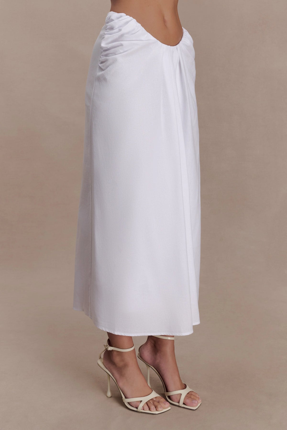 Talia Draped Linen Midi Skirt - White