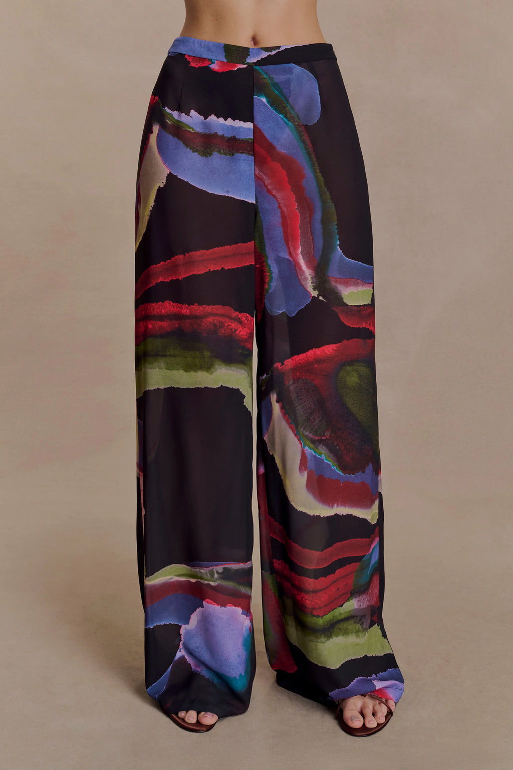 Rachel Chiffon Straight Leg Pants - Multi Fluid Reverie Print