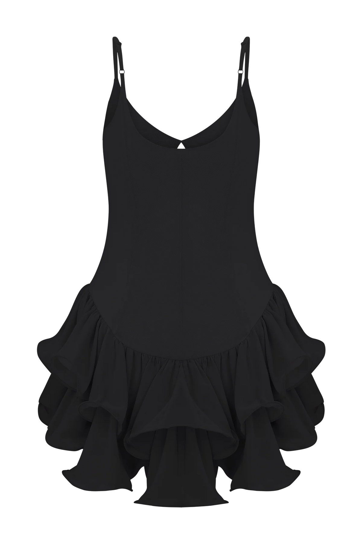 Calantha Ruffle Mesh Mini Dress - Black