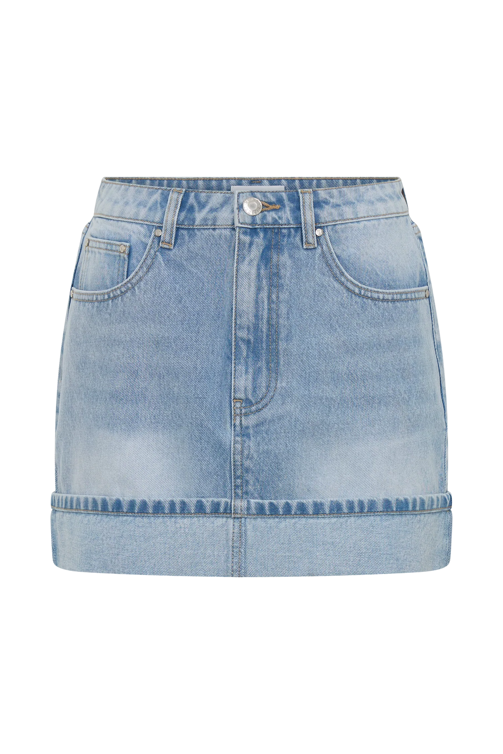 Lakoda Cuffed Denim Mini Skirt - Washed Light Blue