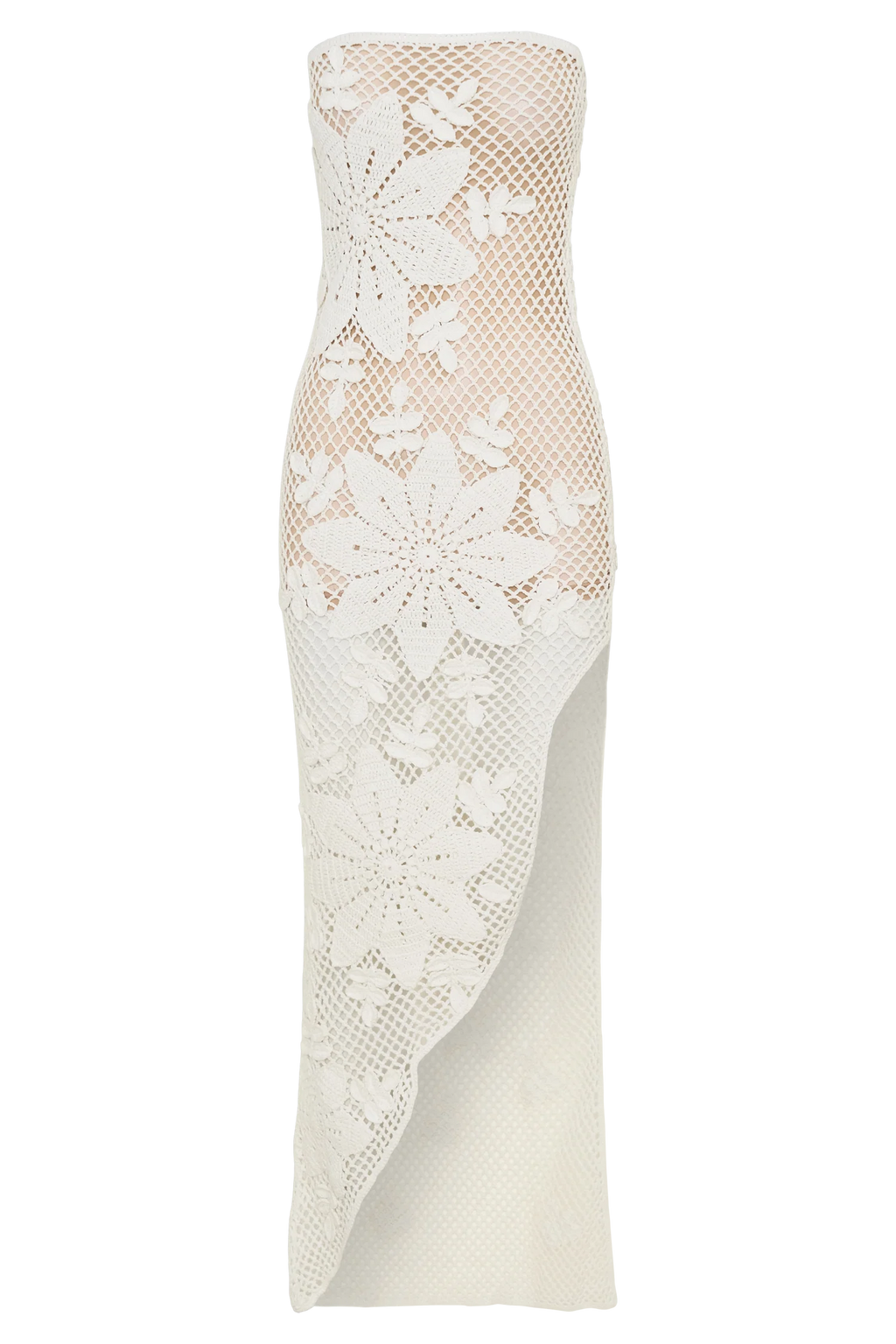Mandie Hand Crochet Asymmetrical Maxi Dress - White