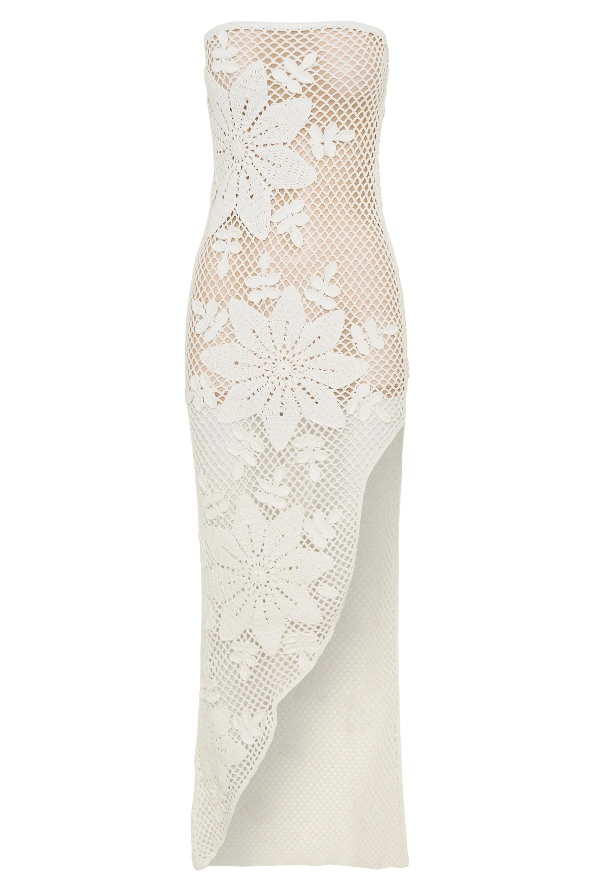 Mandie Hand Crochet Asymmetrical Maxi Dress - White