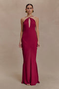 Nerea Slip Halter Maxi Dress - Cherry Red