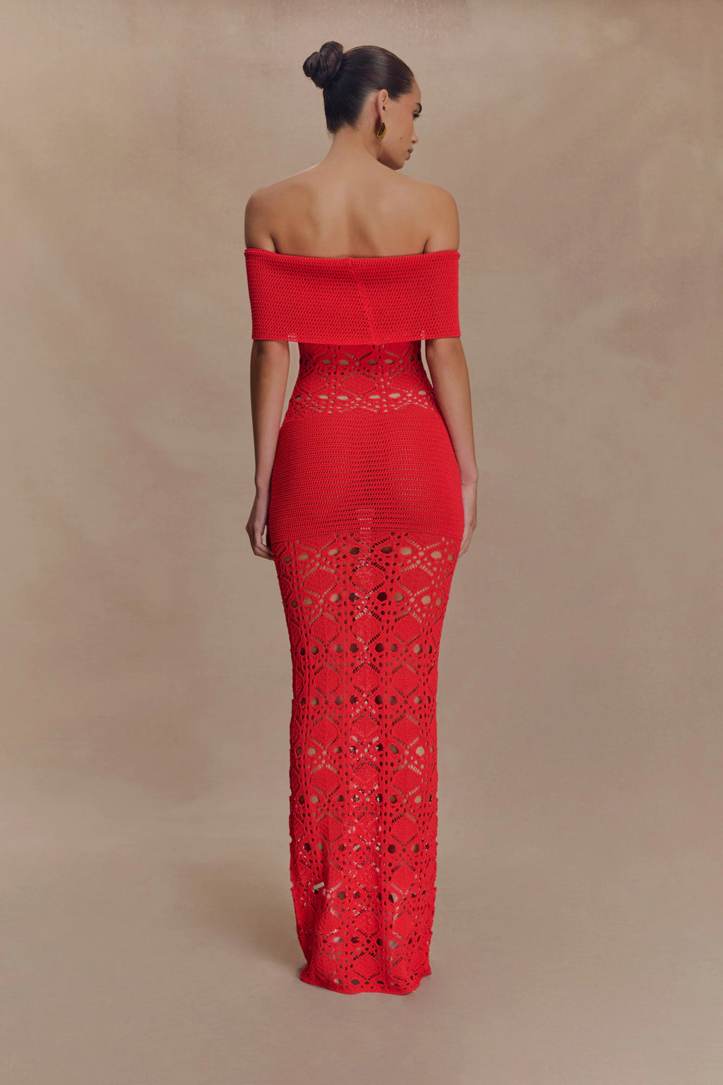 Solstice Off Shoulder Crochet Knit Maxi Dress - Blood Orange