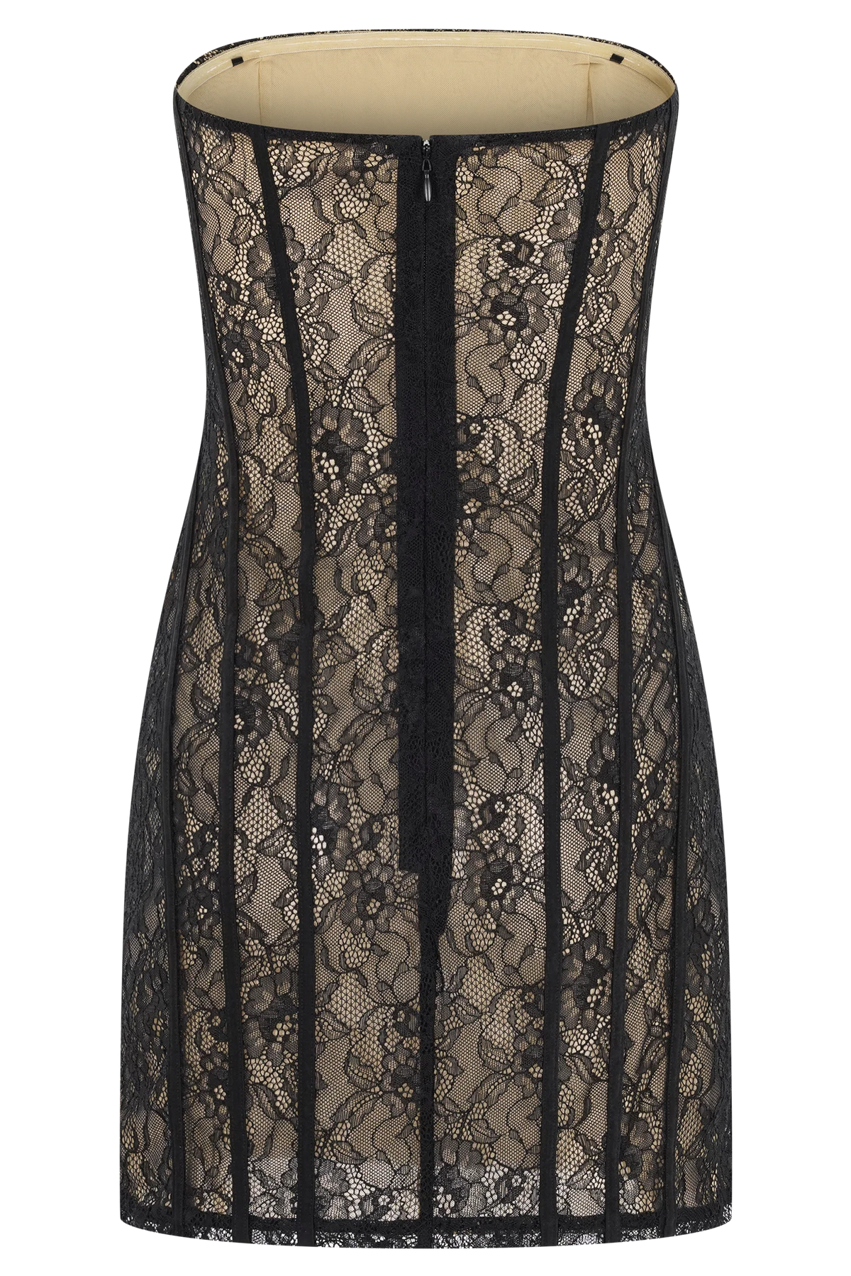 Jeannette Panelled Lace Mini Dress - Black