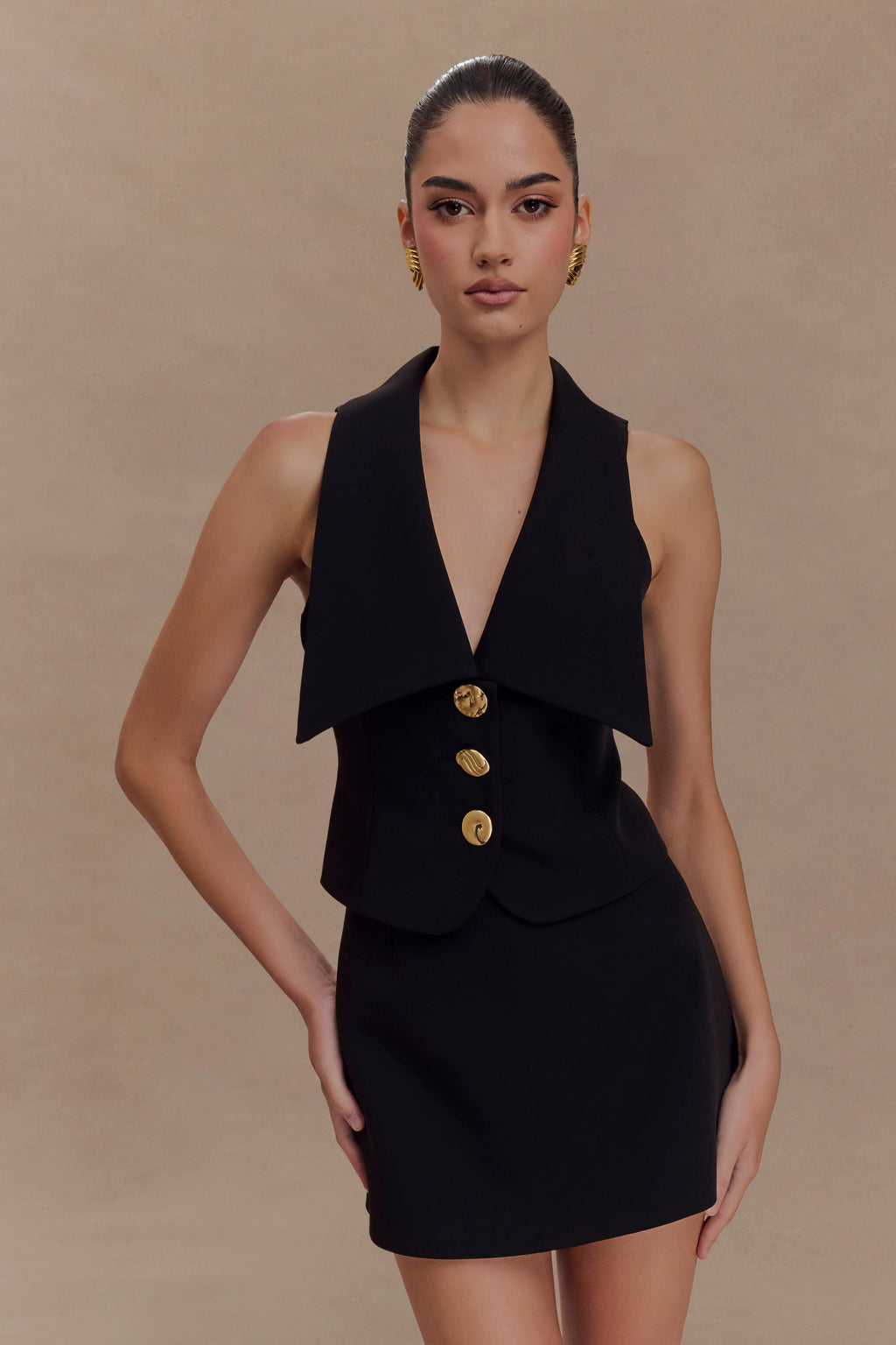 Alix Mixed Button Vest - Black