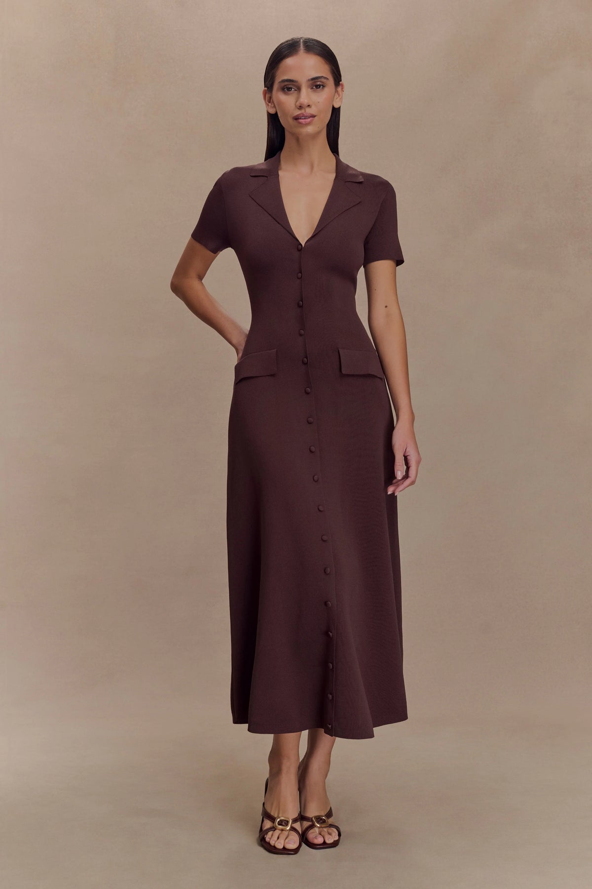 Pearson Short Sleeve Knit Midi Dress - Chocolate