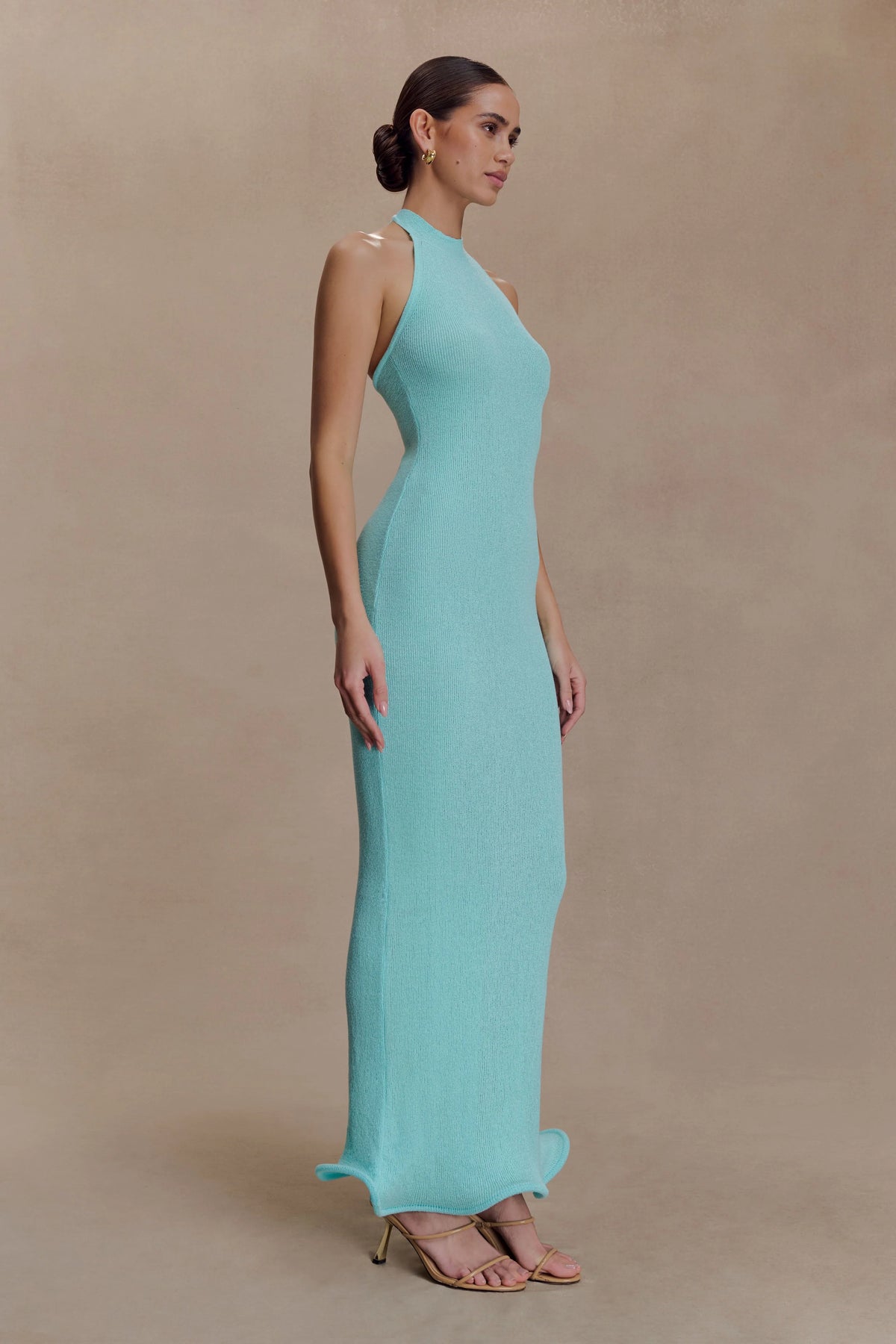 Melodie Halter Knit Maxi Dress - Cyan Blue