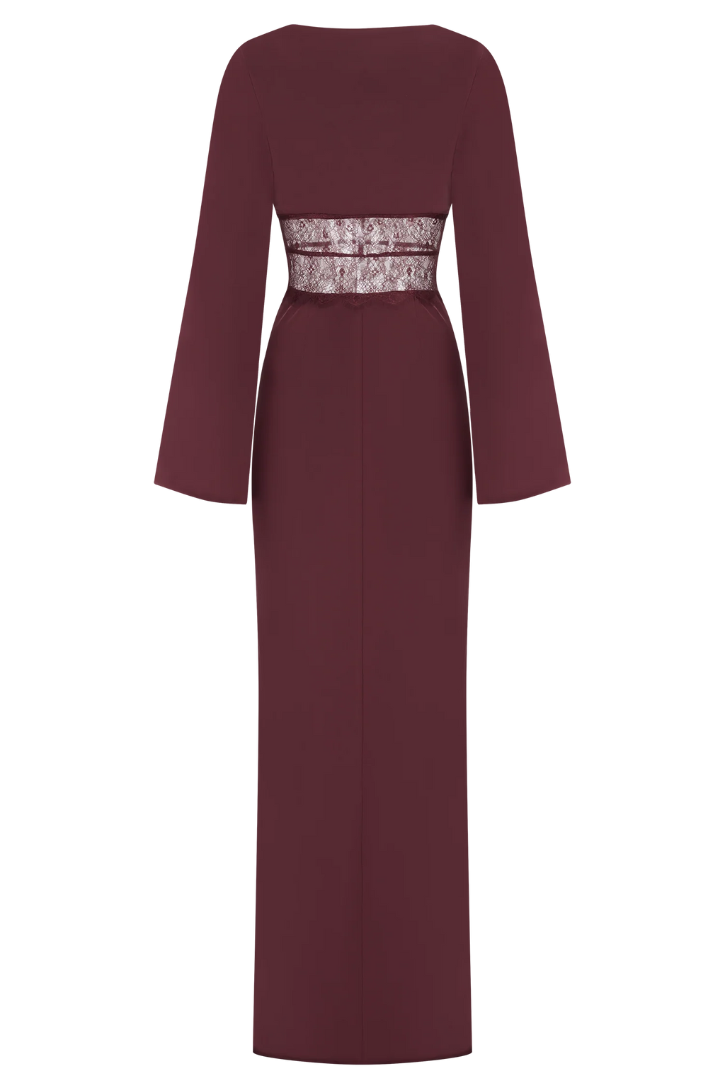 Kaya Long Sleeve Satin And Mesh Maxi Dress - Wine