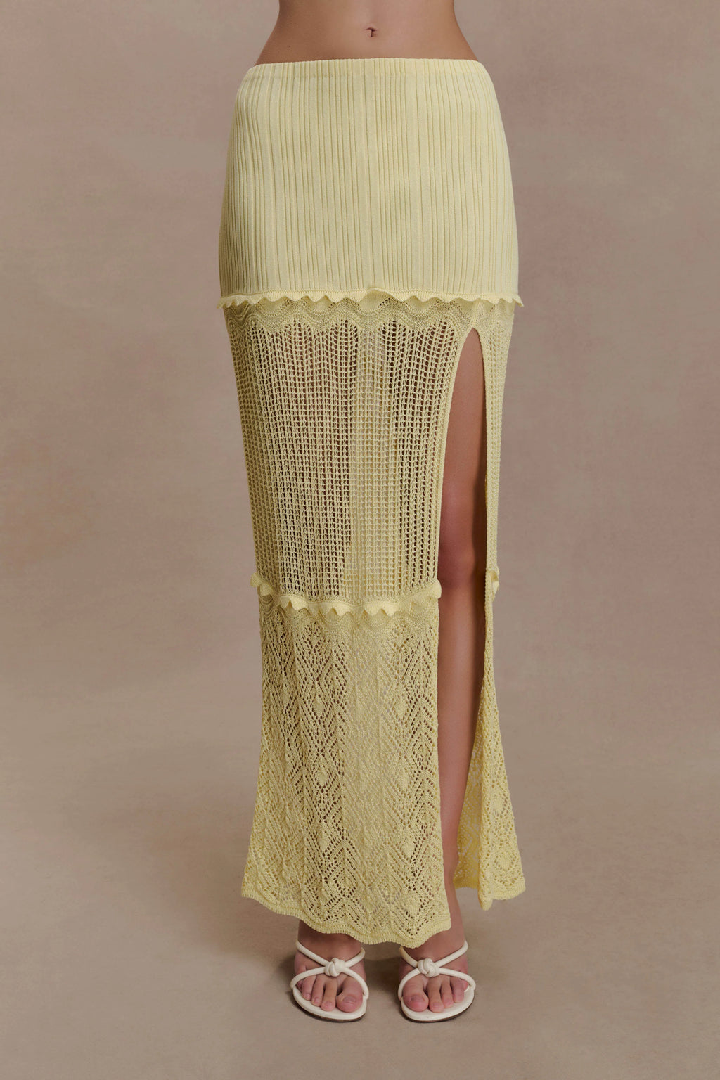 Coleene Pointelle Knit Maxi Skirt - Lemon