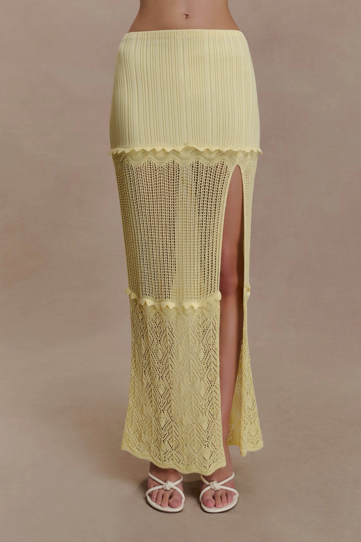 Coleene Pointelle Knit Maxi Skirt - Lemon