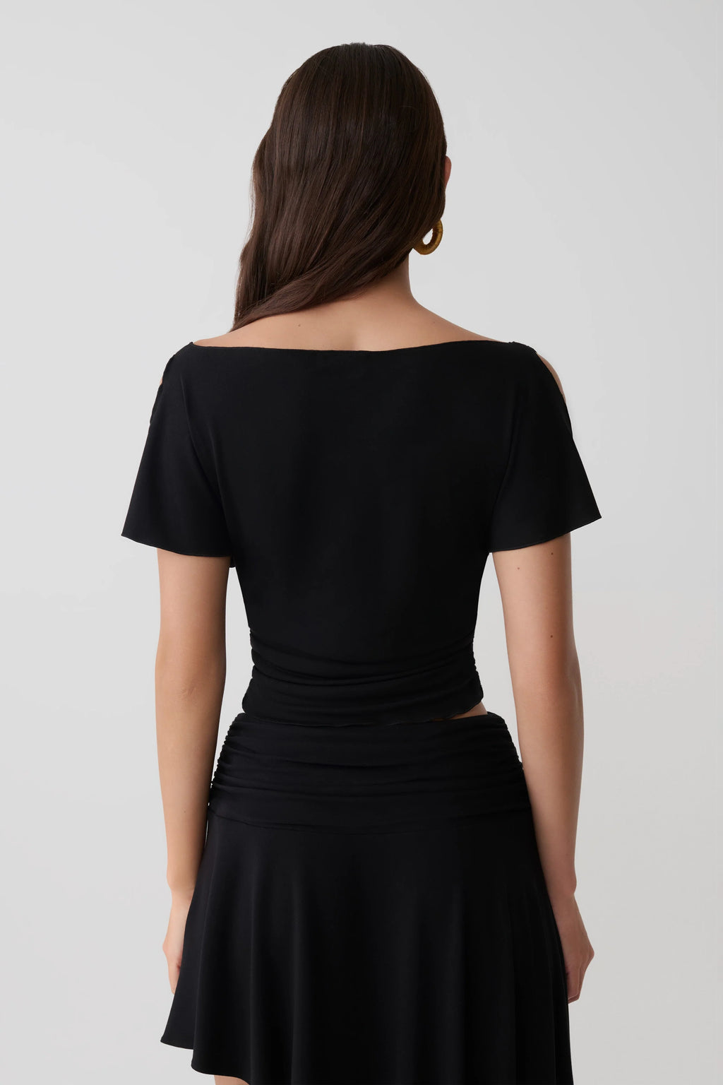 Talise Modal Flounce Short Sleeve Top - Black