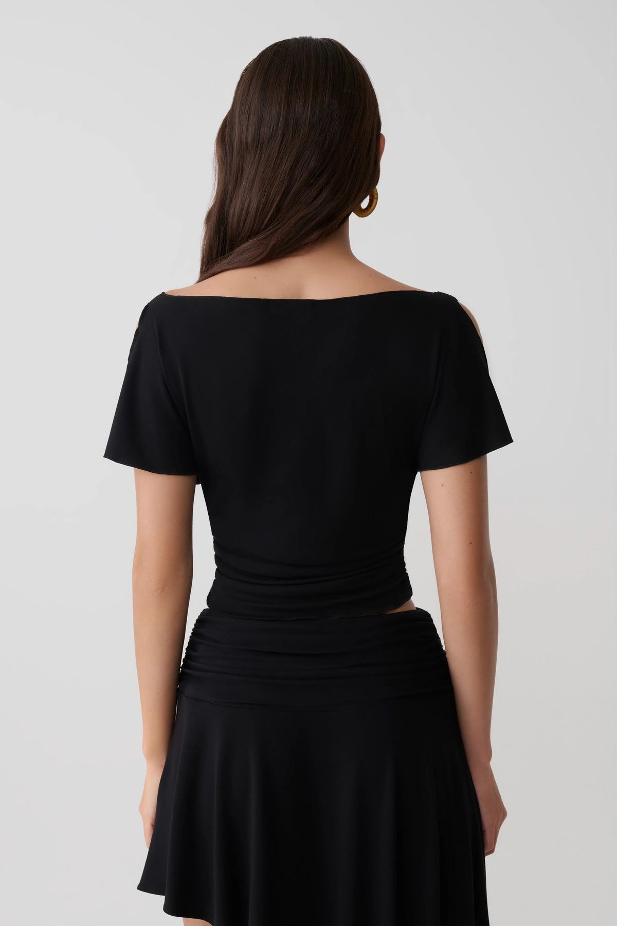 Talise Modal Flounce Short Sleeve Top - Black