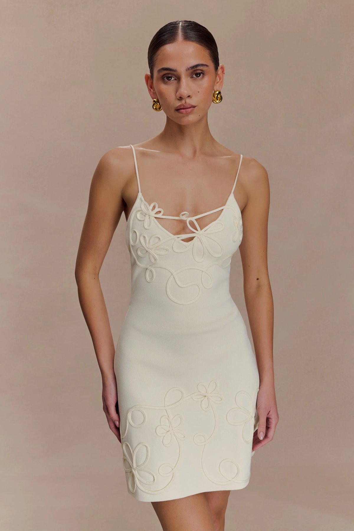 Brullo Embroidery Knit Mini Dress - Ivory