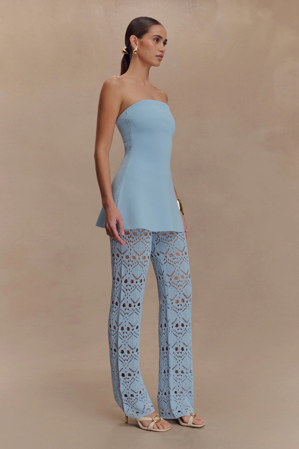 Anette Bandage Knit Strapless Top - Sky Blue