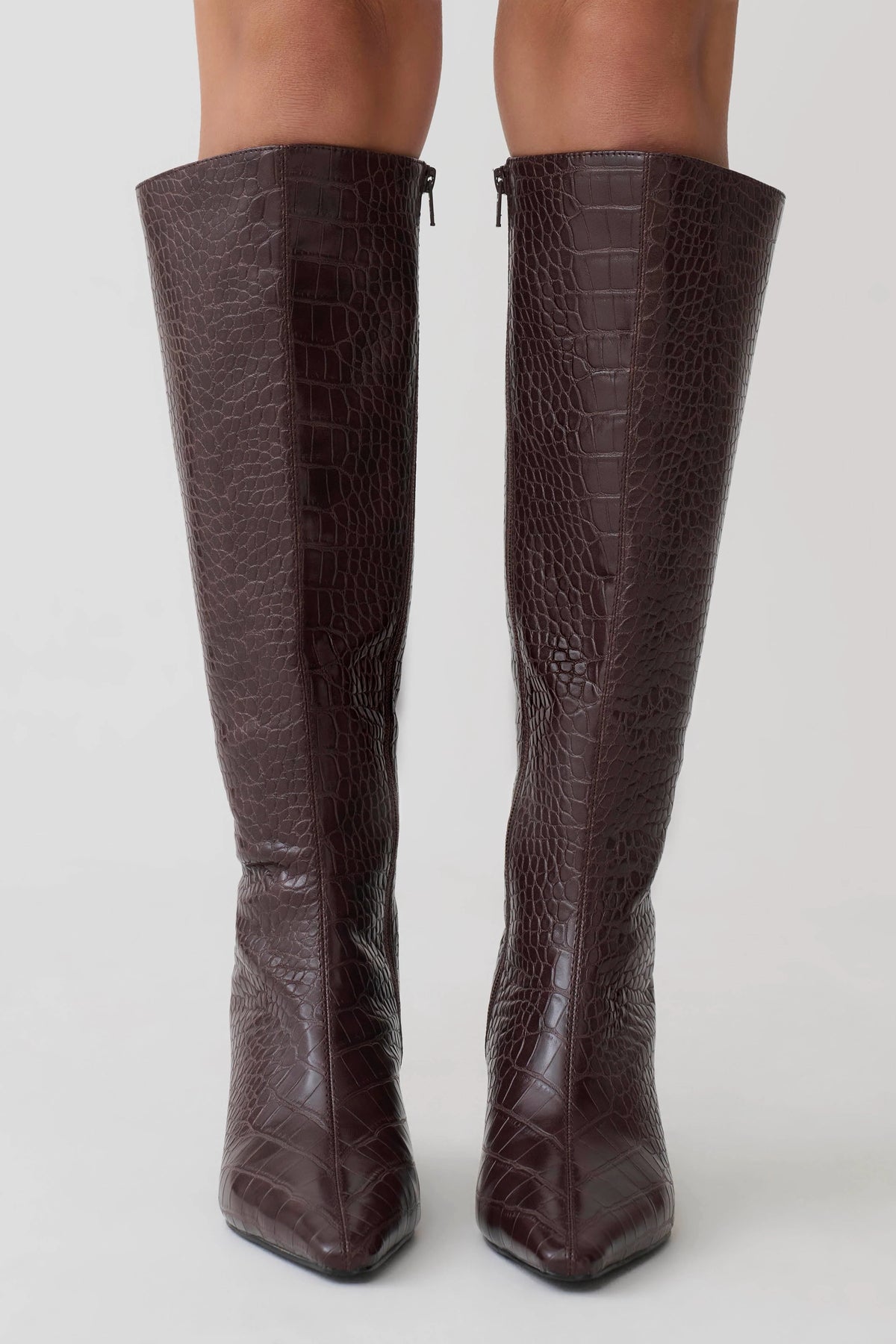 Sarah Faux Leather Crocodile Boot - Chocolate