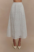 Arla Broderie Midi Skirt - White