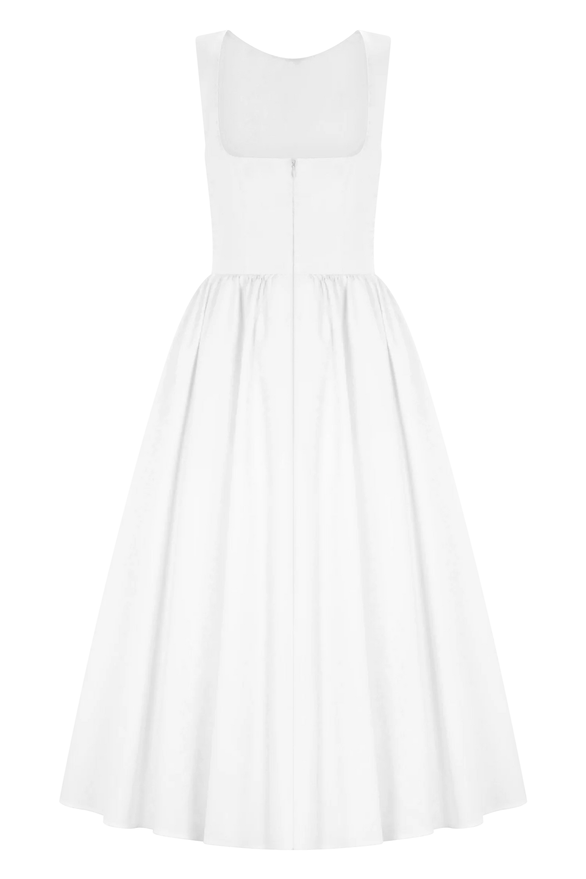 Monika Gathered Waist Cotton Midi Dress - White