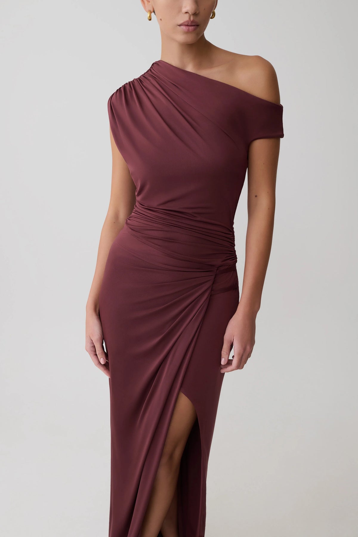 Alyn Off Shoulder Draped Maxi Dress - Dark Plum