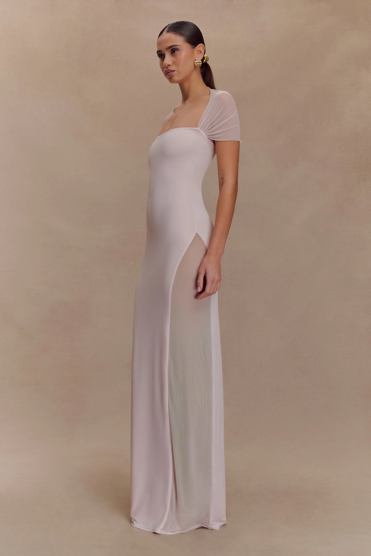 Wyatt Slinky And Mesh Maxi Dress - Pale Pink