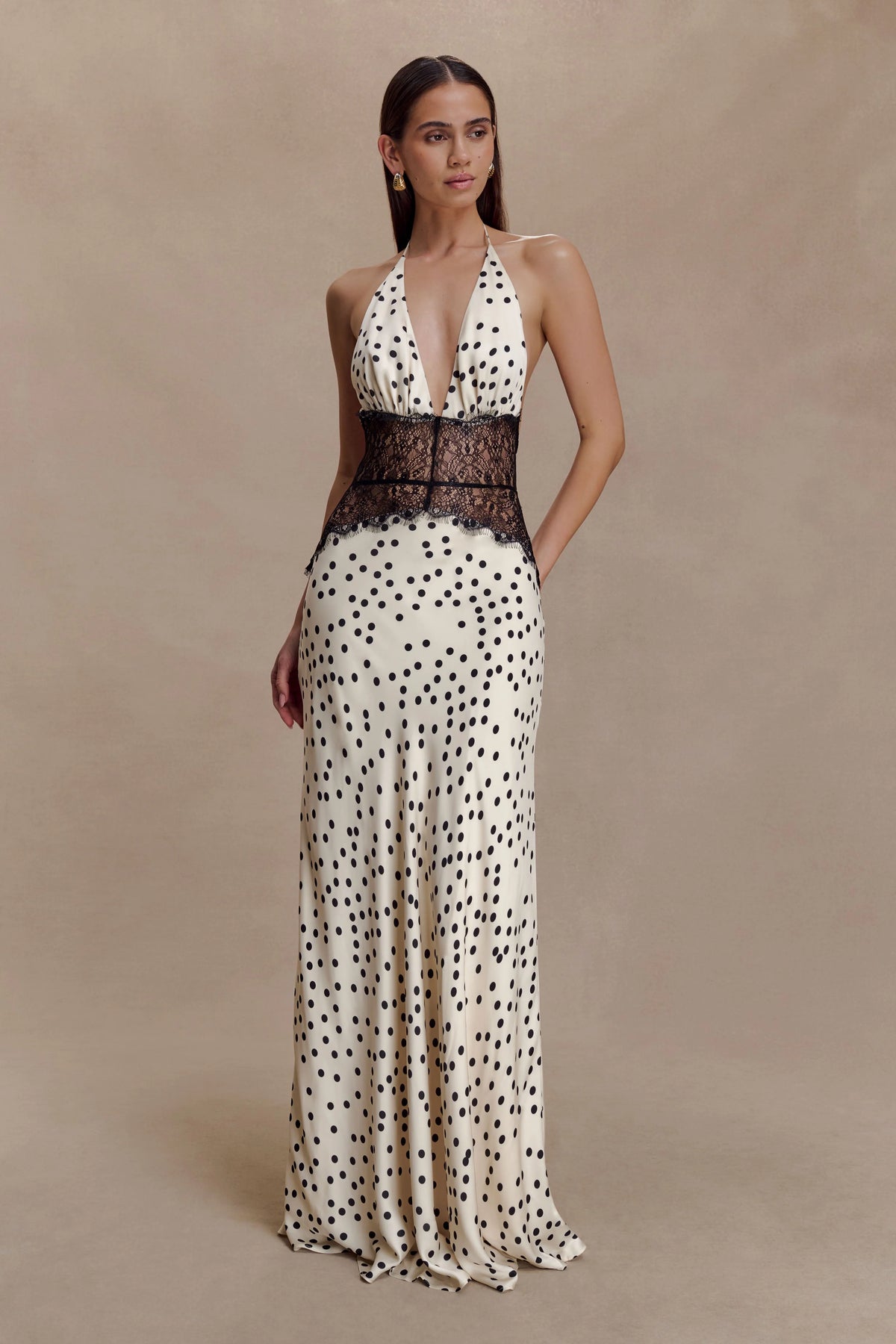 Dinah Lace And Satin Maxi Dress - Polkadot