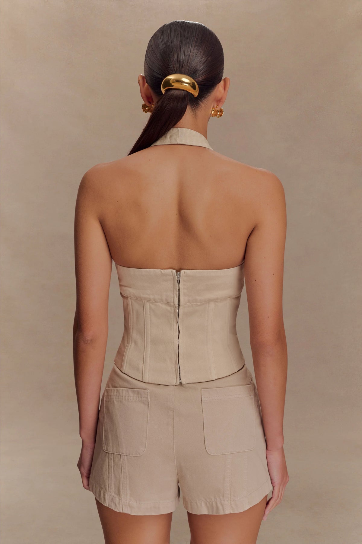 Meadow Denim Corset Halter Top - Stone Wash